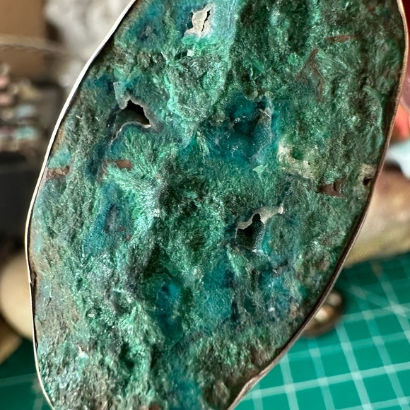 chrysocolla in the rough 925 sterling silver statement pendant - Picture 4 of 8
